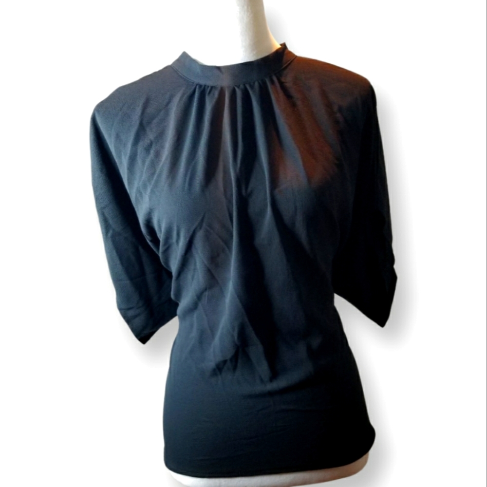 🦋SHEIN Black Sash Tie Neck Top